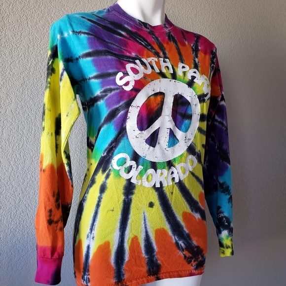 Gildan | Vibrant Tie Dye Hippie South Park 100% Cotton Long Sleeve Tee Women's S - Picture 4 of 7
